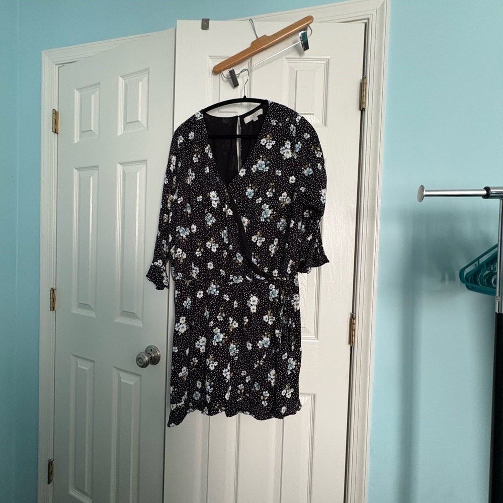 LOFT Black Floral Long Sleeve Dress